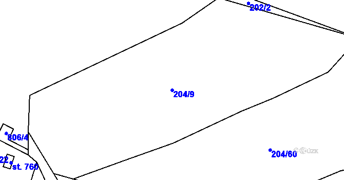 Parcela st. 204/9 v KÚ Všeruby u Plzně, Katastrální mapa