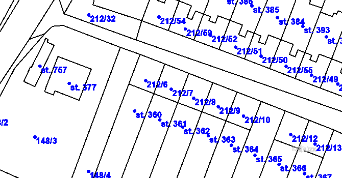 Parcela st. 212/7 v KÚ Všeruby u Plzně, Katastrální mapa