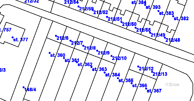 Parcela st. 212/9 v KÚ Všeruby u Plzně, Katastrální mapa