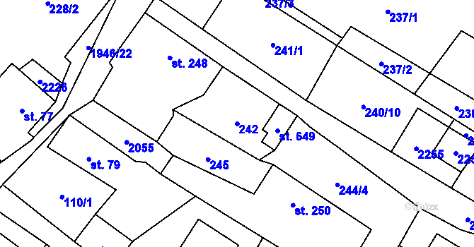 Parcela st. 242 v KÚ Všeruby u Plzně, Katastrální mapa