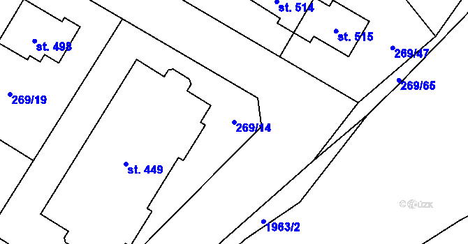 Parcela st. 269/14 v KÚ Všeruby u Plzně, Katastrální mapa