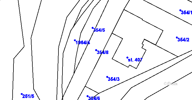 Parcela st. 354/8 v KÚ Všeruby u Plzně, Katastrální mapa
