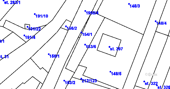 Parcela st. 153/6 v KÚ Všeruby u Plzně, Katastrální mapa