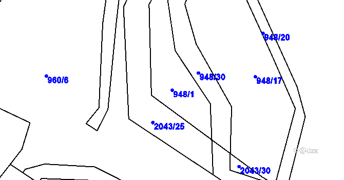 Parcela st. 948/1 v KÚ Všeruby u Plzně, Katastrální mapa