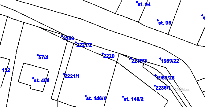 Parcela st. 2220 v KÚ Všeruby u Plzně, Katastrální mapa