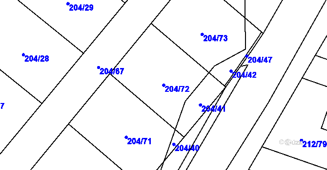 Parcela st. 204/72 v KÚ Všeruby u Plzně, Katastrální mapa