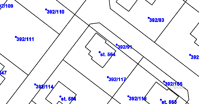 Parcela st. 564 v KÚ Všeruby u Plzně, Katastrální mapa
