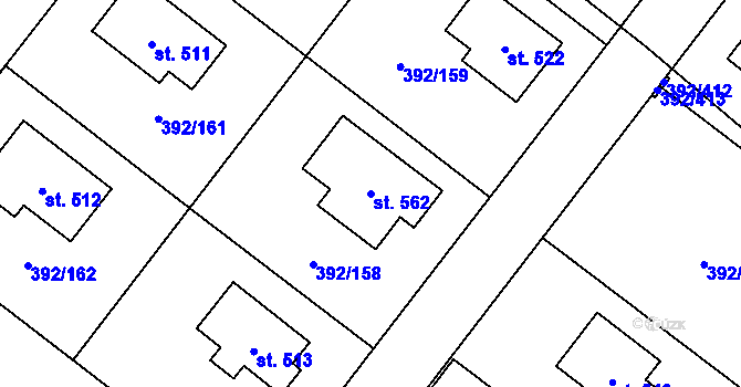 Parcela st. 562 v KÚ Všeruby u Plzně, Katastrální mapa