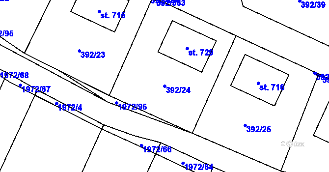 Parcela st. 392/24 v KÚ Všeruby u Plzně, Katastrální mapa