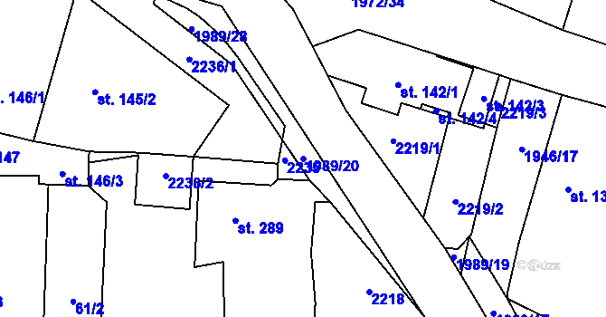 Parcela st. 1989/20 v KÚ Všeruby u Plzně, Katastrální mapa