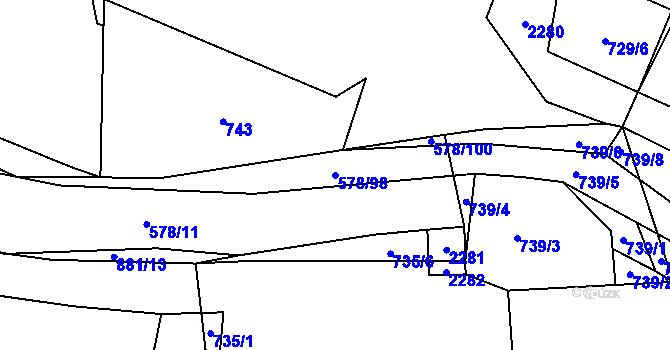 Parcela st. 578/98 v KÚ Všeruby u Plzně, Katastrální mapa