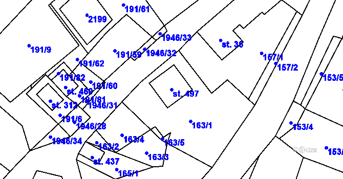 Parcela st. 497 v KÚ Všeruby u Plzně, Katastrální mapa