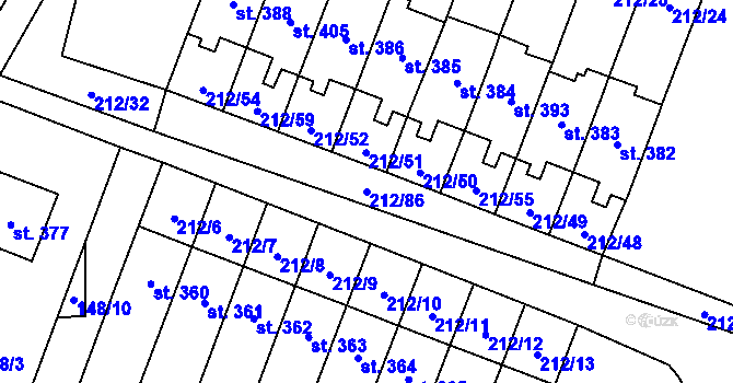 Parcela st. 212/86 v KÚ Všeruby u Plzně, Katastrální mapa
