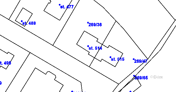 Parcela st. 514 v KÚ Všeruby u Plzně, Katastrální mapa
