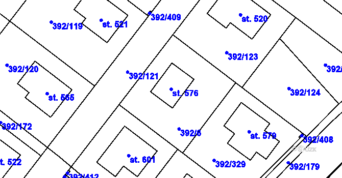 Parcela st. 576 v KÚ Všeruby u Plzně, Katastrální mapa
