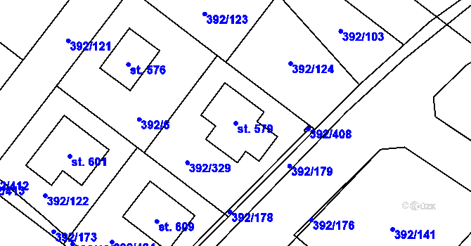 Parcela st. 579 v KÚ Všeruby u Plzně, Katastrální mapa