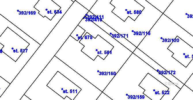 Parcela st. 581 v KÚ Všeruby u Plzně, Katastrální mapa