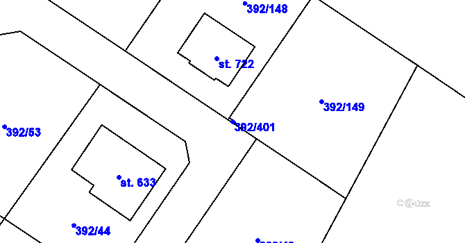 Parcela st. 392/401 v KÚ Všeruby u Plzně, Katastrální mapa