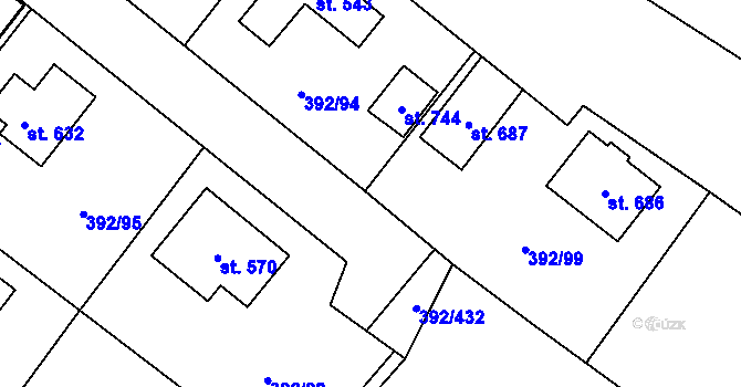 Parcela st. 392/404 v KÚ Všeruby u Plzně, Katastrální mapa