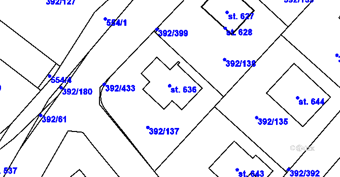 Parcela st. 392/438 v KÚ Všeruby u Plzně, Katastrální mapa