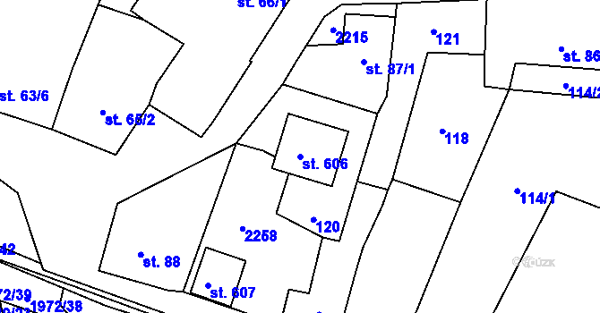 Parcela st. 606 v KÚ Všeruby u Plzně, Katastrální mapa