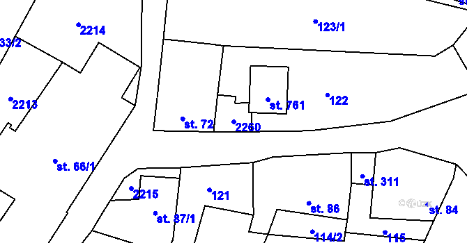 Parcela st. 2260 v KÚ Všeruby u Plzně, Katastrální mapa