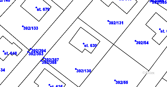 Parcela st. 630 v KÚ Všeruby u Plzně, Katastrální mapa
