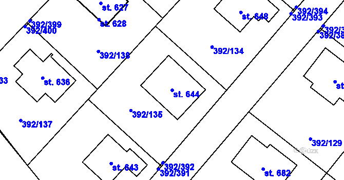 Parcela st. 644 v KÚ Všeruby u Plzně, Katastrální mapa