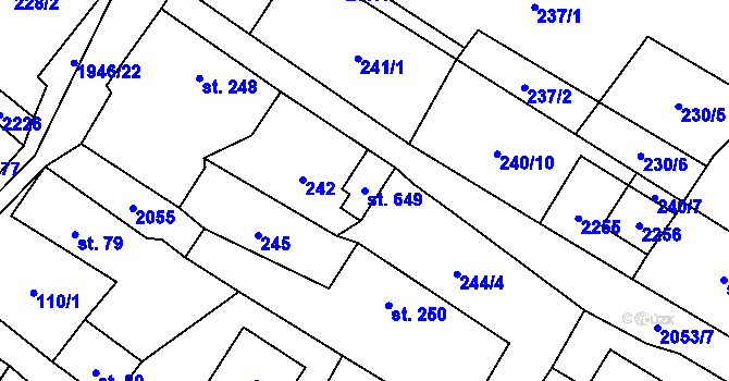 Parcela st. 649 v KÚ Všeruby u Plzně, Katastrální mapa