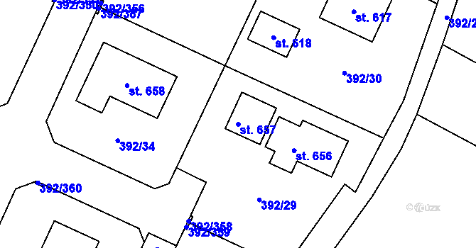 Parcela st. 657 v KÚ Všeruby u Plzně, Katastrální mapa