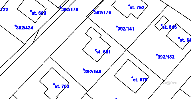 Parcela st. 661 v KÚ Všeruby u Plzně, Katastrální mapa