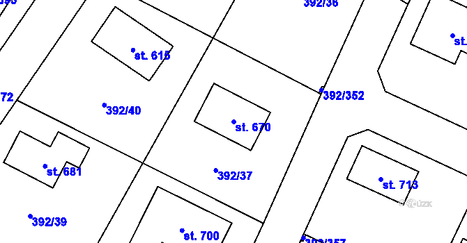 Parcela st. 670 v KÚ Všeruby u Plzně, Katastrální mapa