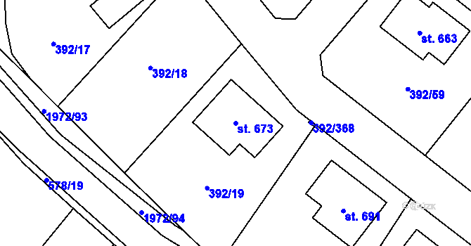 Parcela st. 673 v KÚ Všeruby u Plzně, Katastrální mapa