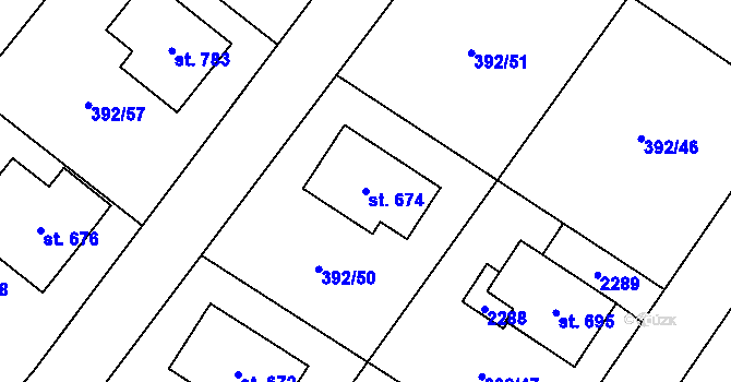 Parcela st. 674 v KÚ Všeruby u Plzně, Katastrální mapa