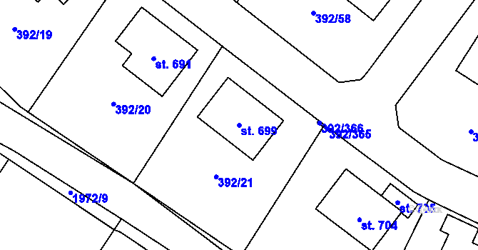 Parcela st. 699 v KÚ Všeruby u Plzně, Katastrální mapa
