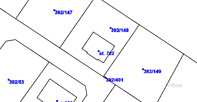 Parcela st. 722 v KÚ Všeruby u Plzně, Katastrální mapa