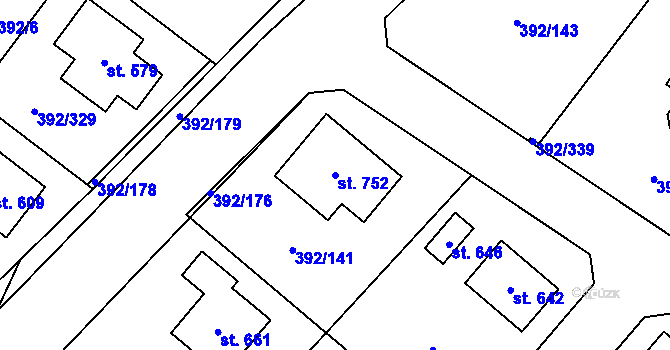 Parcela st. 752 v KÚ Všeruby u Plzně, Katastrální mapa
