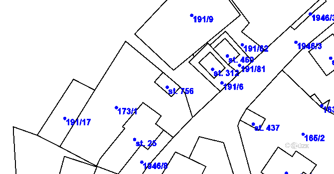 Parcela st. 756 v KÚ Všeruby u Plzně, Katastrální mapa