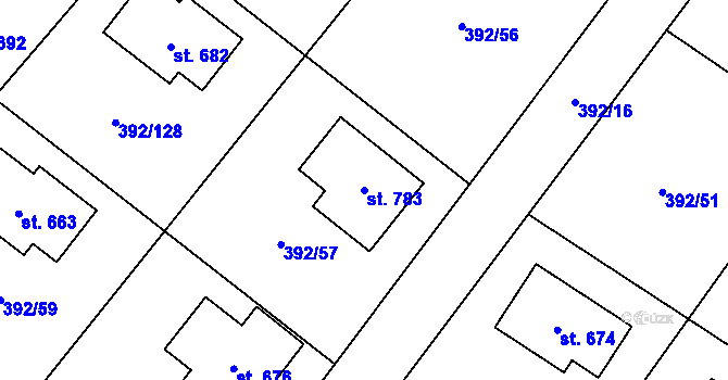 Parcela st. 783 v KÚ Všeruby u Plzně, Katastrální mapa