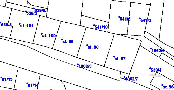 Parcela st. 98 v KÚ Všestary u Říčan, Katastrální mapa