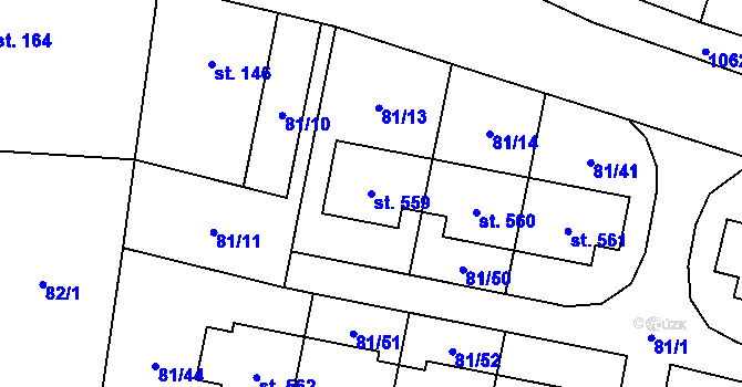 Parcela st. 559 v KÚ Všestary u Říčan, Katastrální mapa