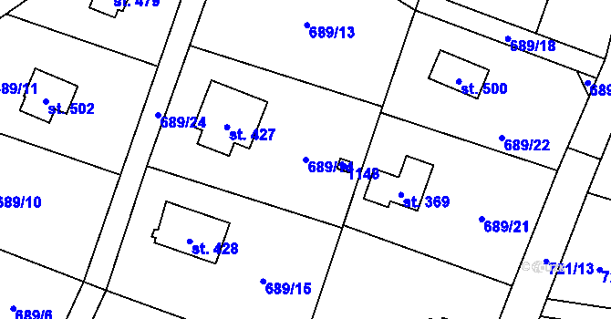 Parcela st. 689/14 v KÚ Všestary u Říčan, Katastrální mapa