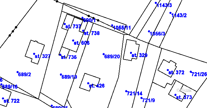 Parcela st. 689/20 v KÚ Všestary u Říčan, Katastrální mapa