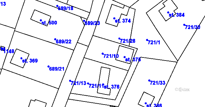 Parcela st. 721/10 v KÚ Všestary u Říčan, Katastrální mapa