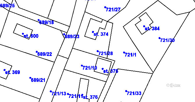Parcela st. 721/28 v KÚ Všestary u Říčan, Katastrální mapa