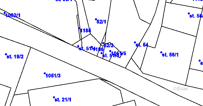 Parcela st. 51/5 v KÚ Všestary u Říčan, Katastrální mapa