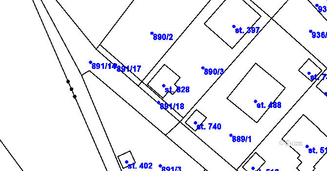 Parcela st. 828 v KÚ Všestary u Říčan, Katastrální mapa