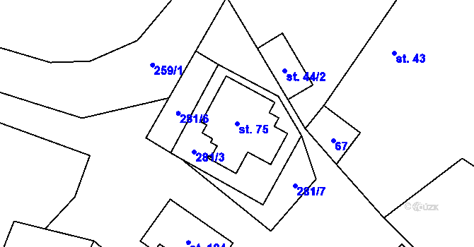 Parcela st. 75 v KÚ Bříza u Všestar, Katastrální mapa