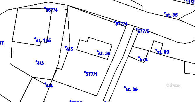 Parcela st. 38 v KÚ Rosnice u Všestar, Katastrální mapa
