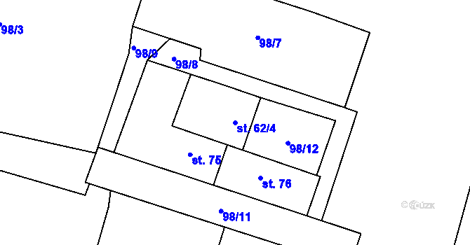 Parcela st. 62/4 v KÚ Rosnice u Všestar, Katastrální mapa